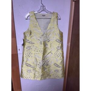 AVAVAV Firenze Yellow Brocade Metallic V Neck Sleeveless Mini Dress Large